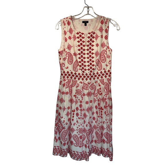 Talbots Petites Dress 4P Sleeveless Paisley Print Red White Cotton Pockets - Picture 1 of 8